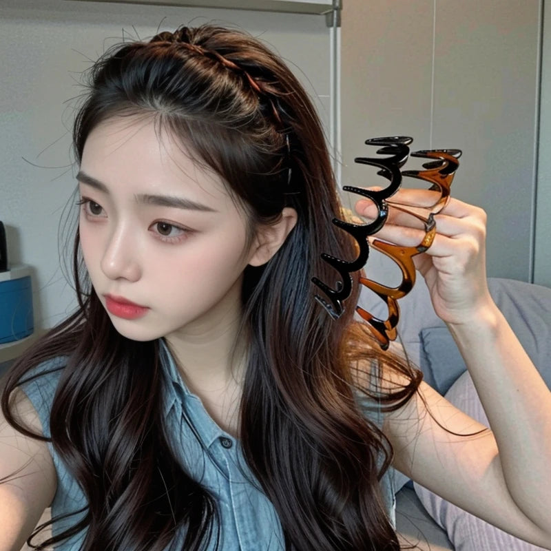 Brown Resin Wave Toothed Headband for Women High Skull Top Korean Zigzag Hair Comb Notched Hairband Hair Accessories