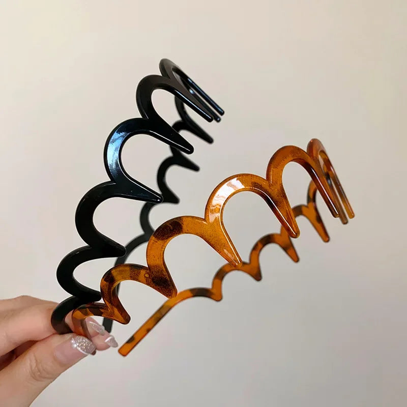 Brown Resin Wave Toothed Headband for Women High Skull Top Korean Zigzag Hair Comb Notched Hairband Hair Accessories