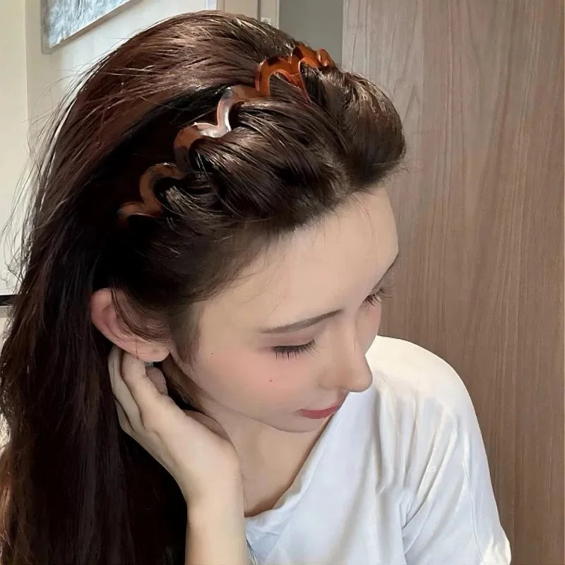Brown Resin Wave Toothed Headband for Women High Skull Top Korean Zigzag Hair Comb Notched Hairband Hair Accessories